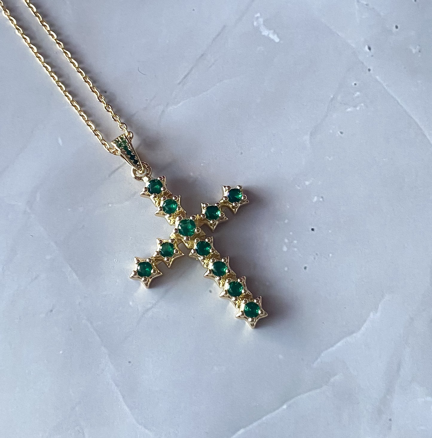 Gold Cross Necklace - Green